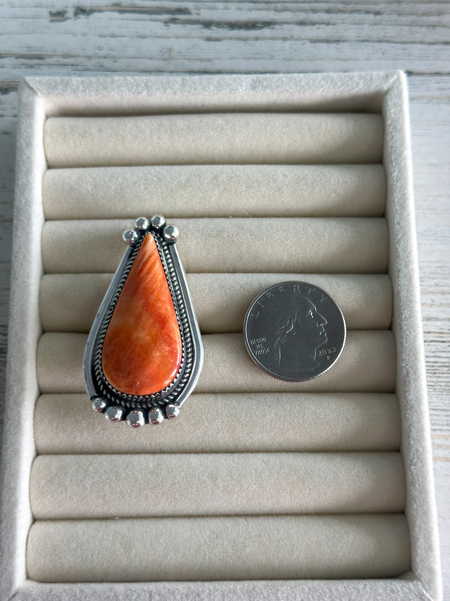 Native Made Orange Spiny Adjustable Ring