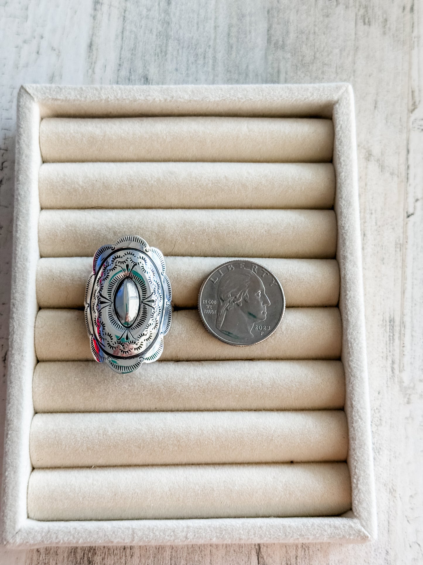 Native American Stamped Concho Ring 12.5