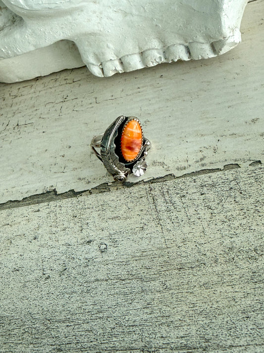 Native American Orange Spiny Leaf Ring 8.75