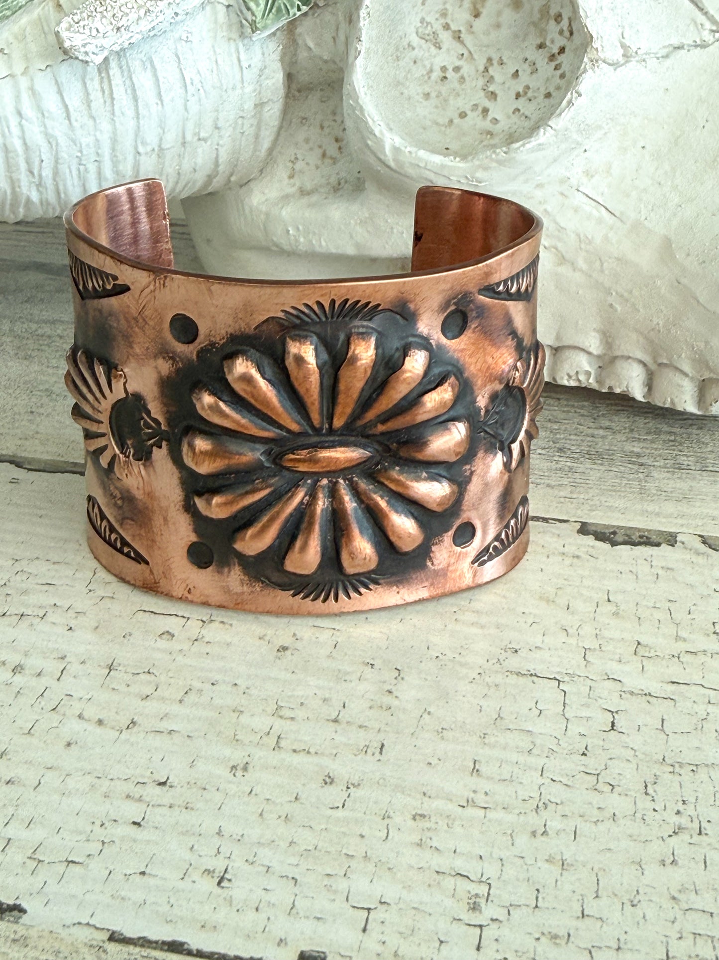Native American Copper Stamped Cuff 7-1/4"