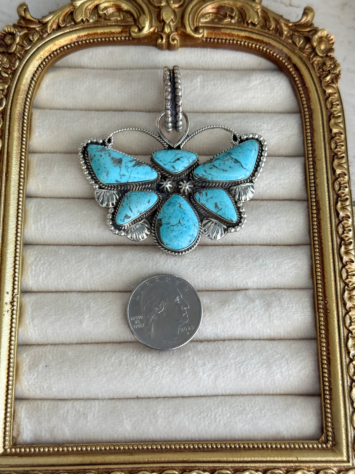 Native American Large Turquoise Butterfly Pendant