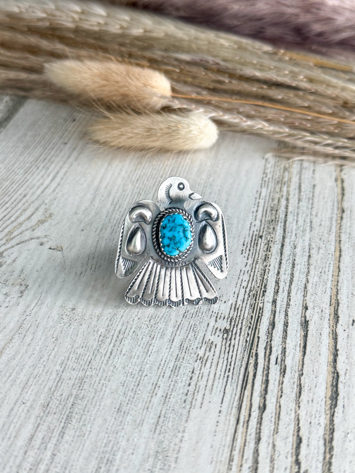 Native American Turquoise Thunderbird Adjustable Ring