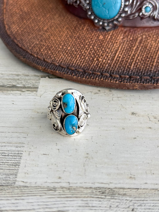 Native American Kingman & Leaf Ring 9.5