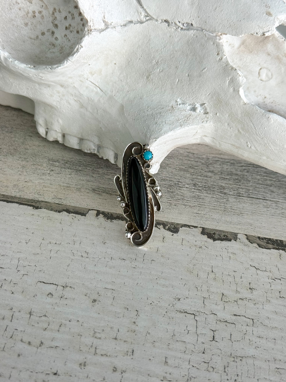 Native American Black Onyx & Turquoise Ring 8