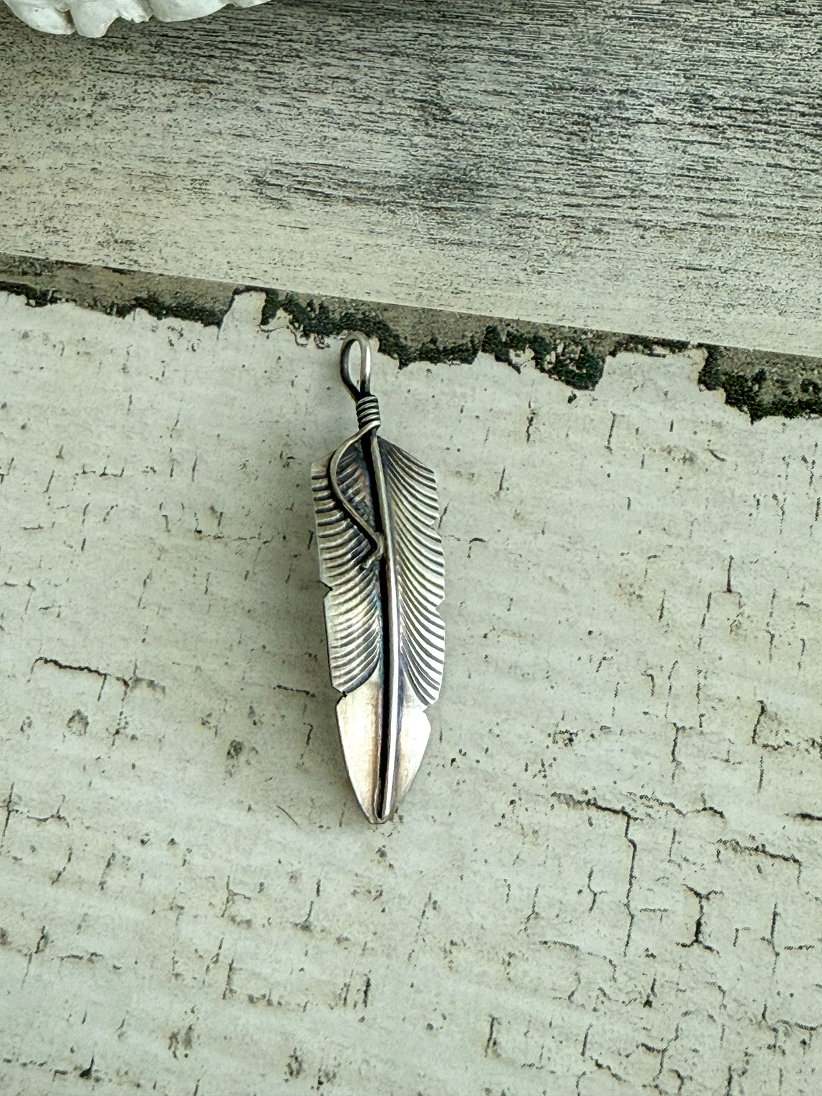 Native American Sterling Silver Feather Pendant