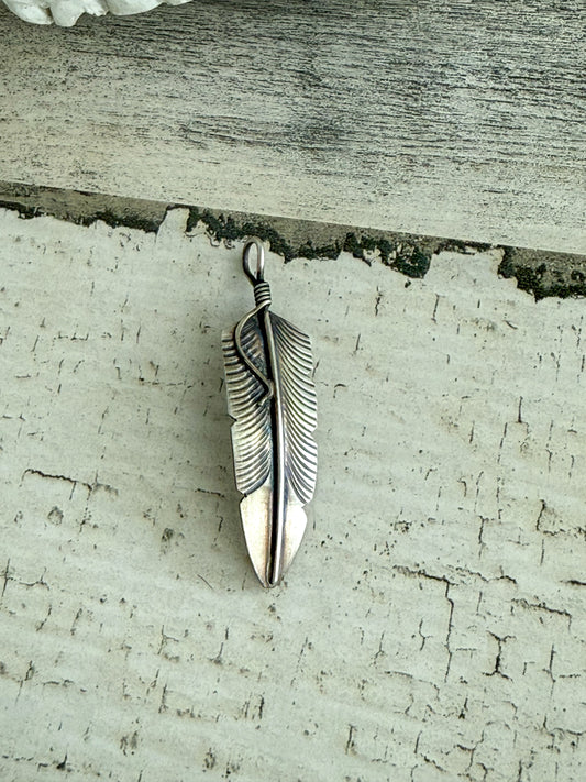 Native American Sterling Silver Feather Pendant