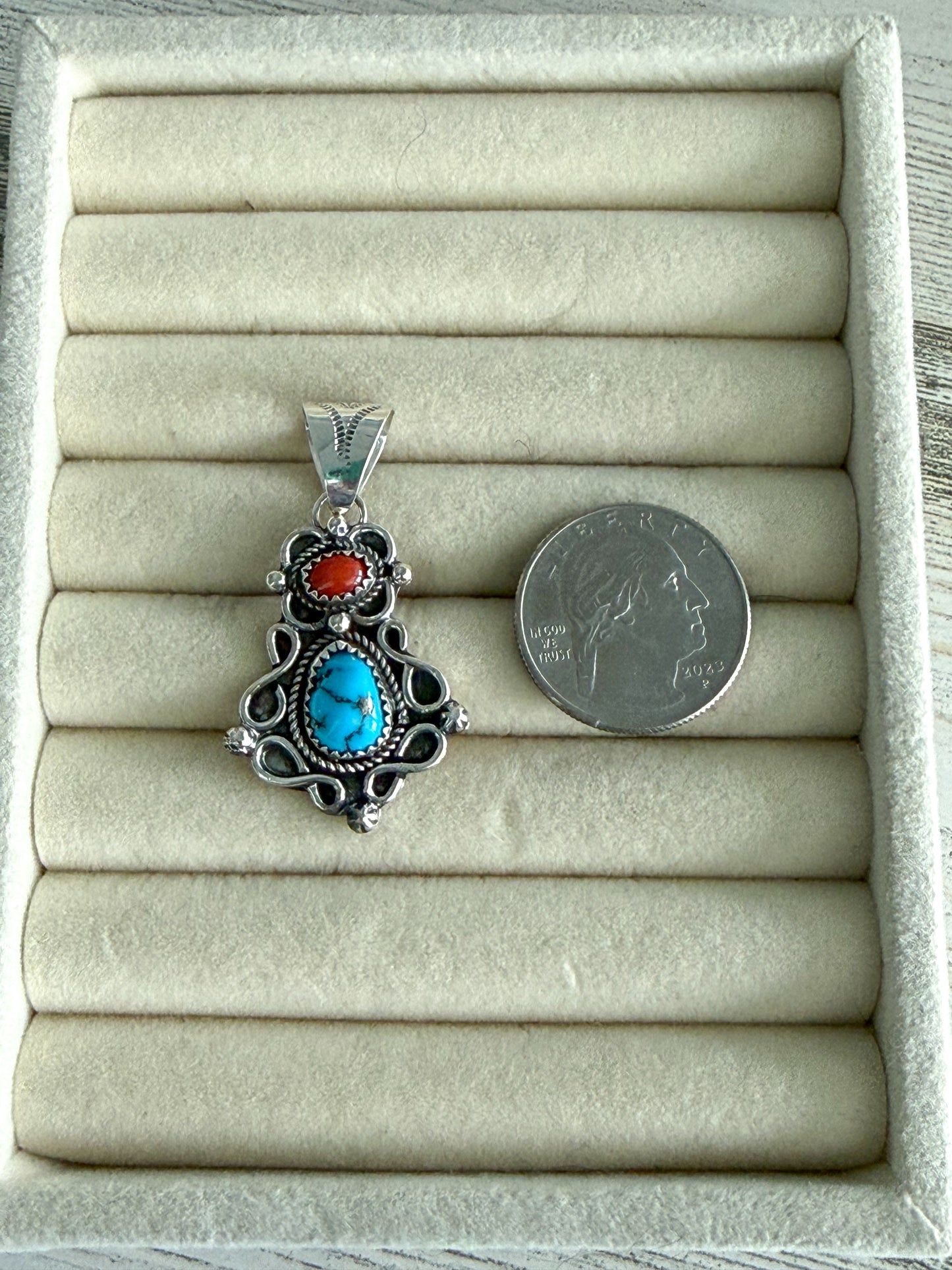 Native American Turquoise & Coral Pendant