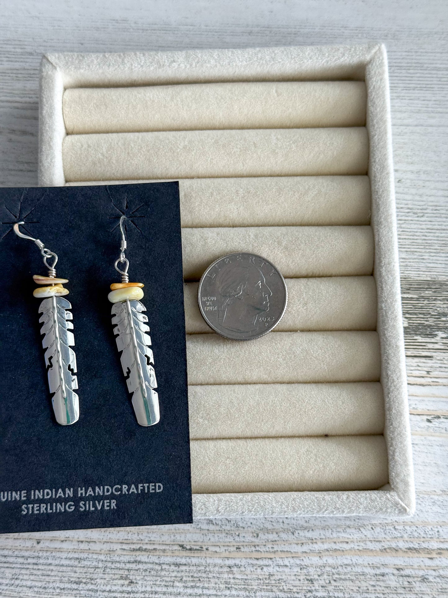 Native American Yellow Spiny Feather Earrings