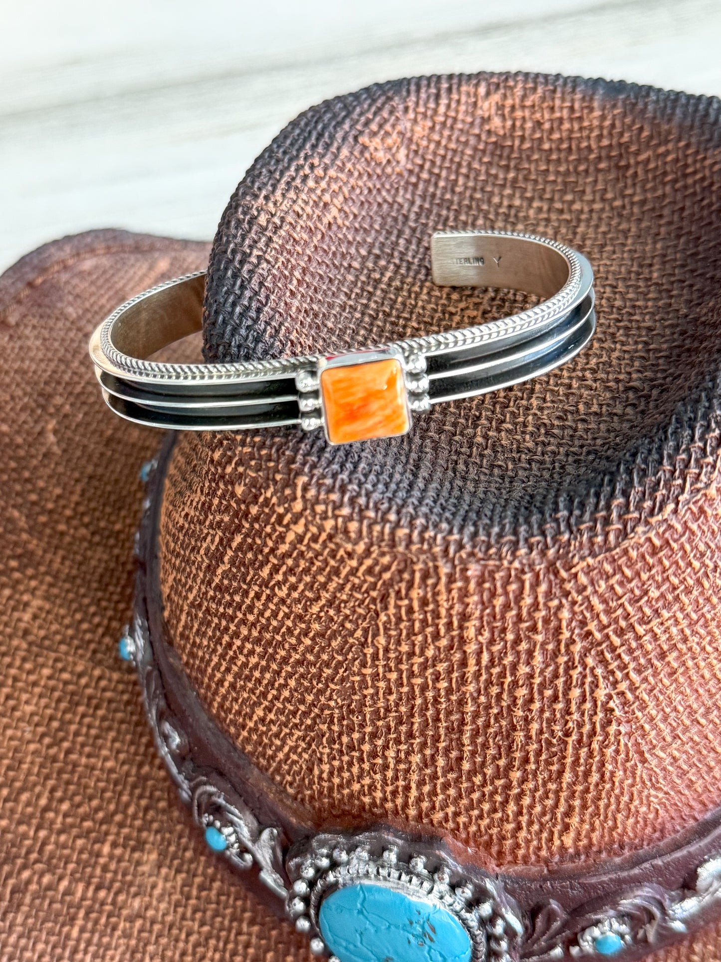 Native American Orange Spiny Sterling Cuff 6.75"