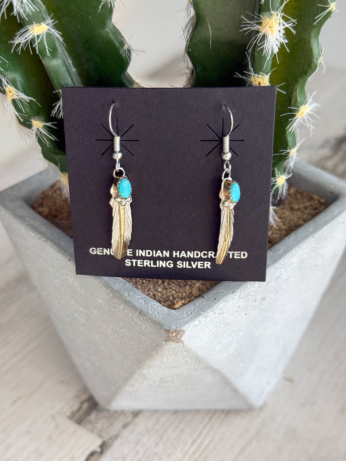 Native American Sleeping Beauty Feather Earrings