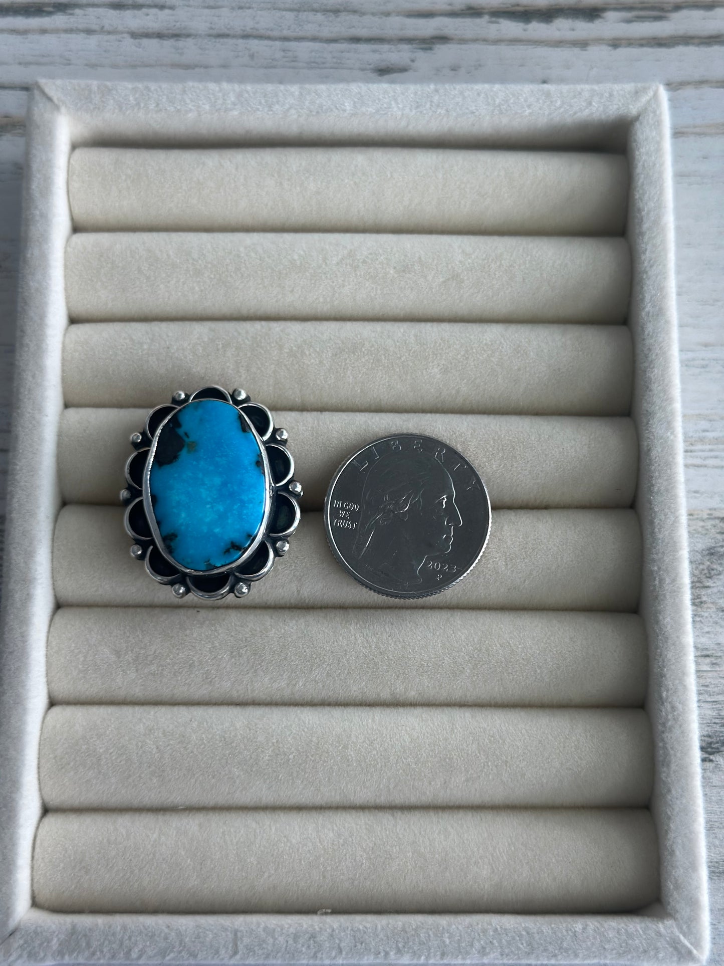 Native Made Bright Blue Emerald Valley Turquoise Ring Size 6