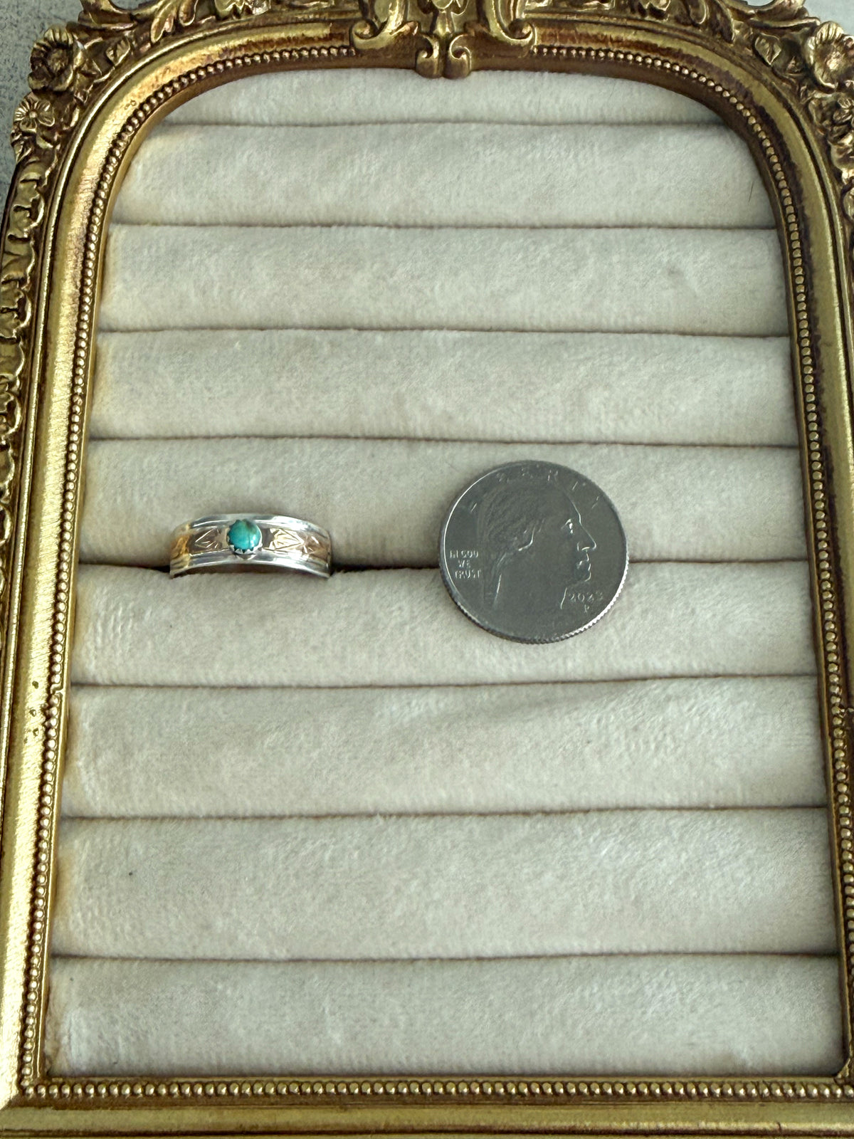 Native American Sterling Gold Turquoise Ring 9.5