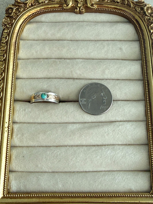 Native American Sterling Gold Turquoise Ring 9.5