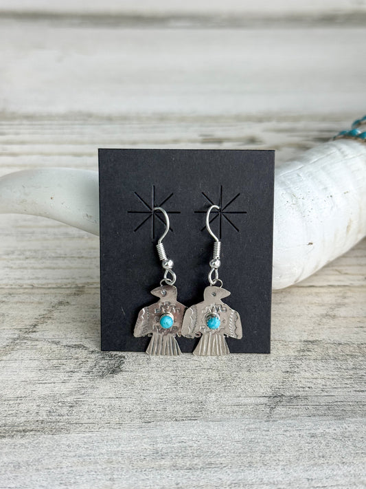Native American Made Sterling & Turquoise Thunderbird Earrings