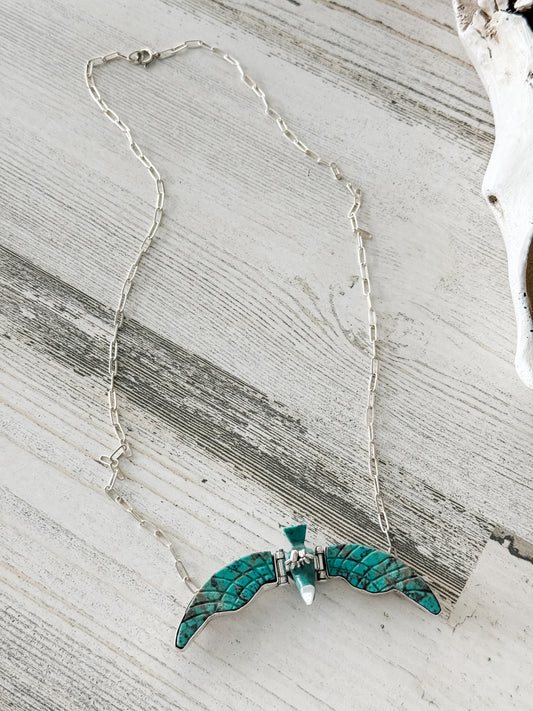 Native American Turquoise Carved Eagle Necklace 18"