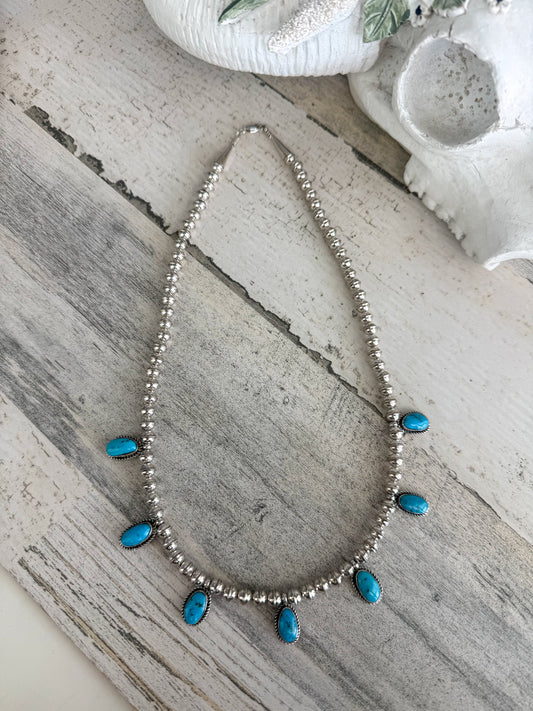 Native American Kingman Sterling Bead Necklace 21"