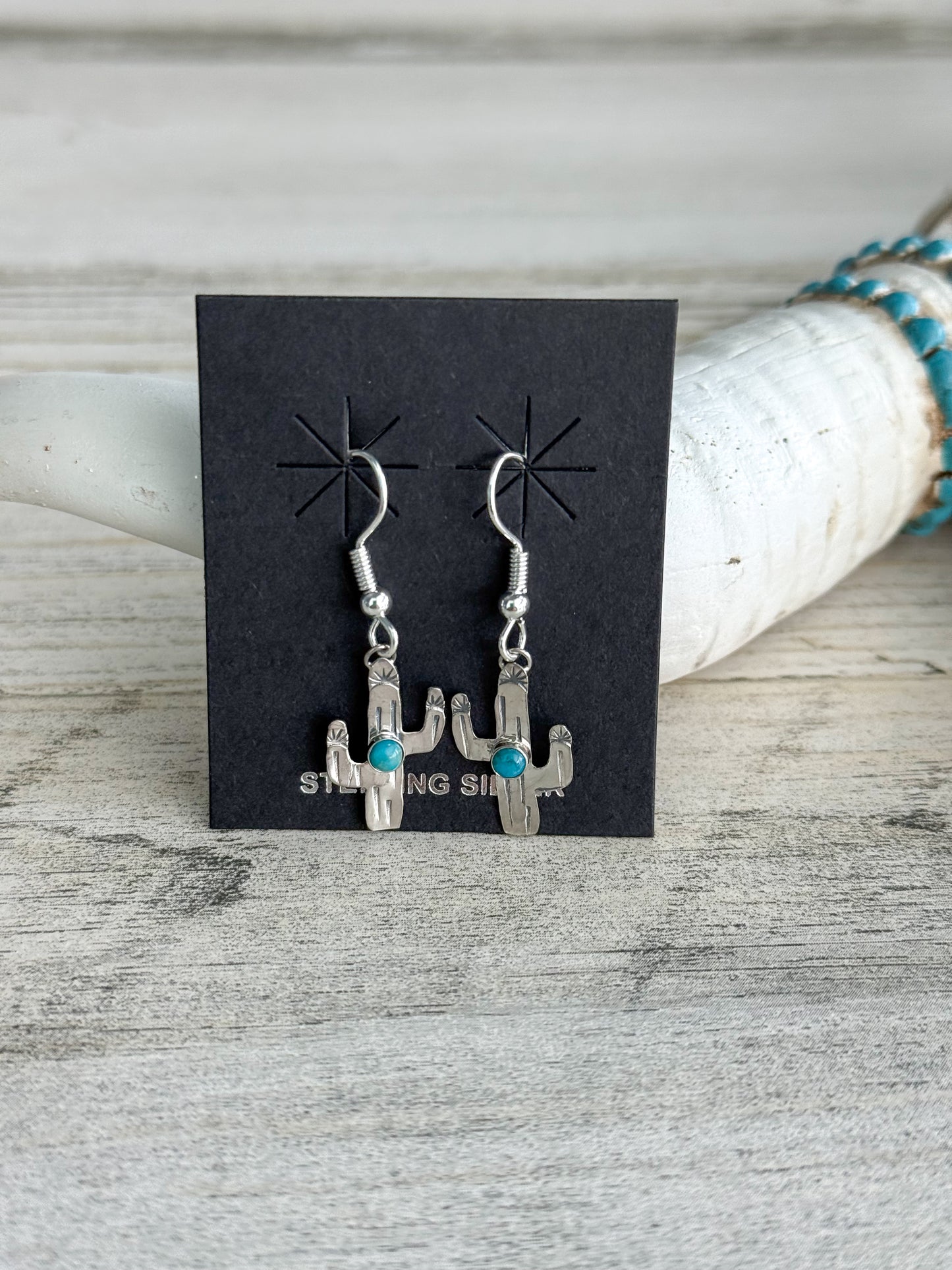 Native American Made Sterling & Turquoise Cactus Earrings