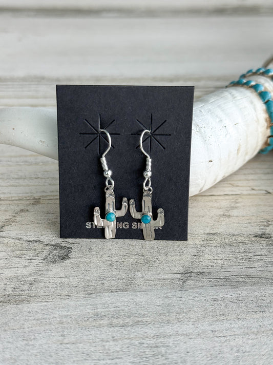 Native American Made Sterling & Turquoise Cactus Earrings