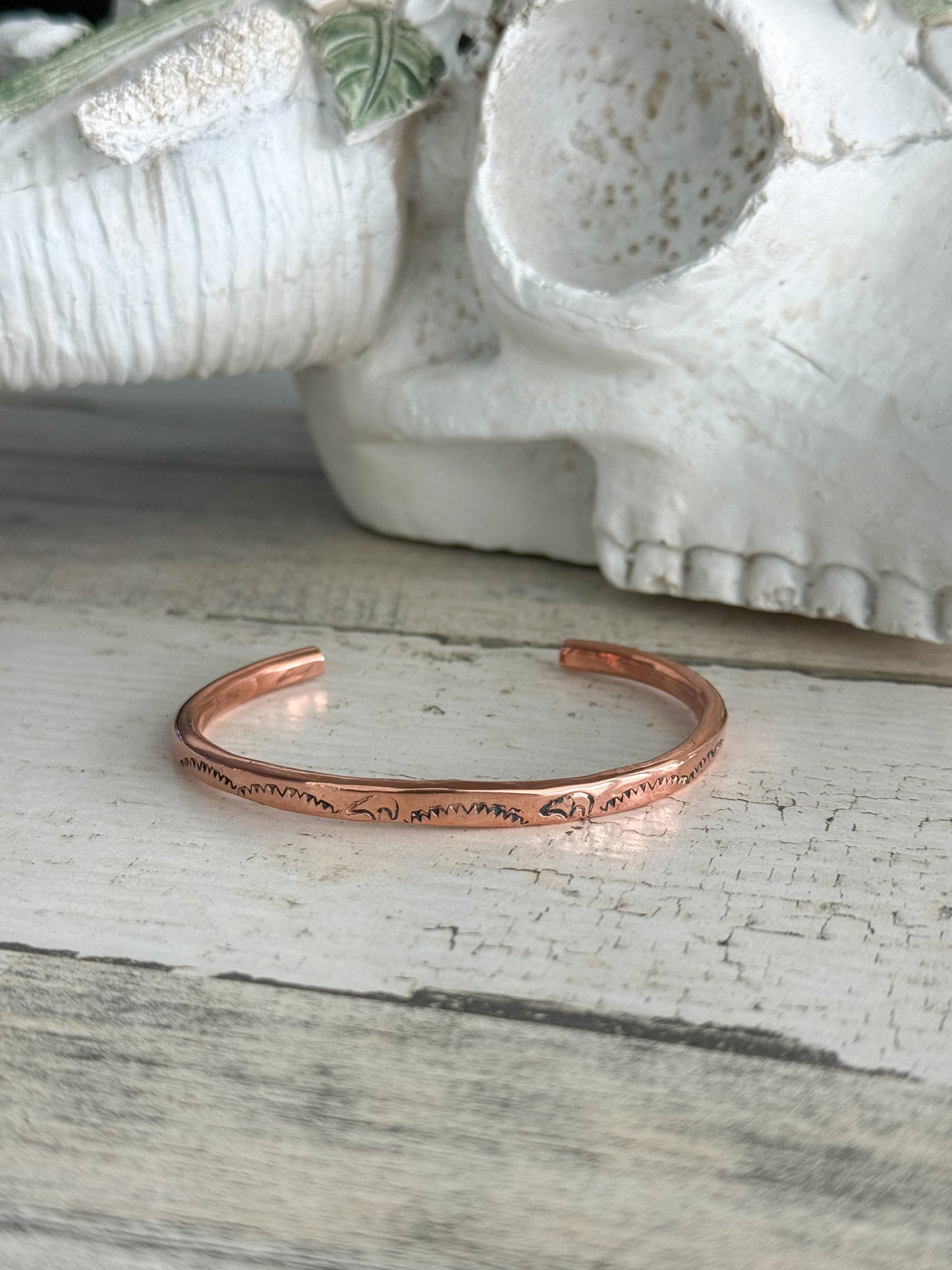 Native American Stamped Copper Cuff 7"