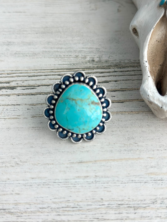 Native Made #8 Turquoise SS Adjustable Ring