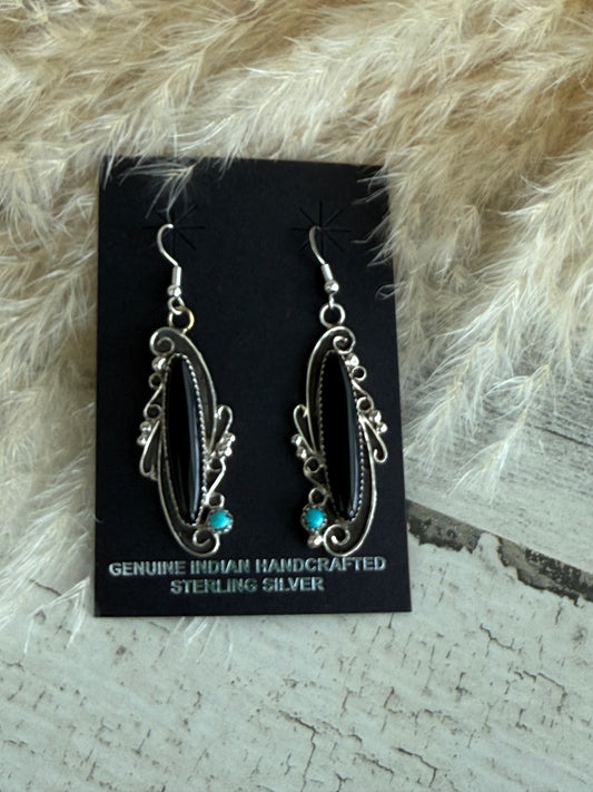 Native American Black Onyx & Turquoise Earrings