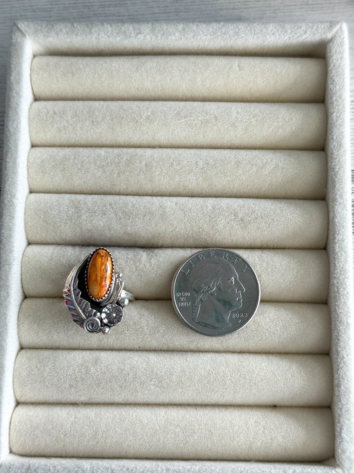 Native American Orange Spiny Leaf Ring 6