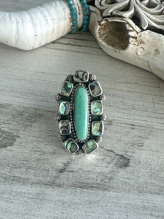 Native Made Abalone & Turquoise Adjustable Ring