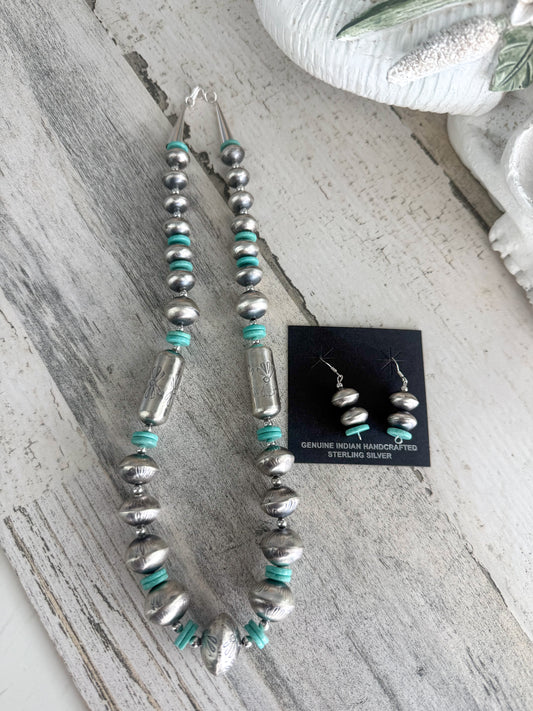 Native American Navajo Pearls 20" & Turquoise Set