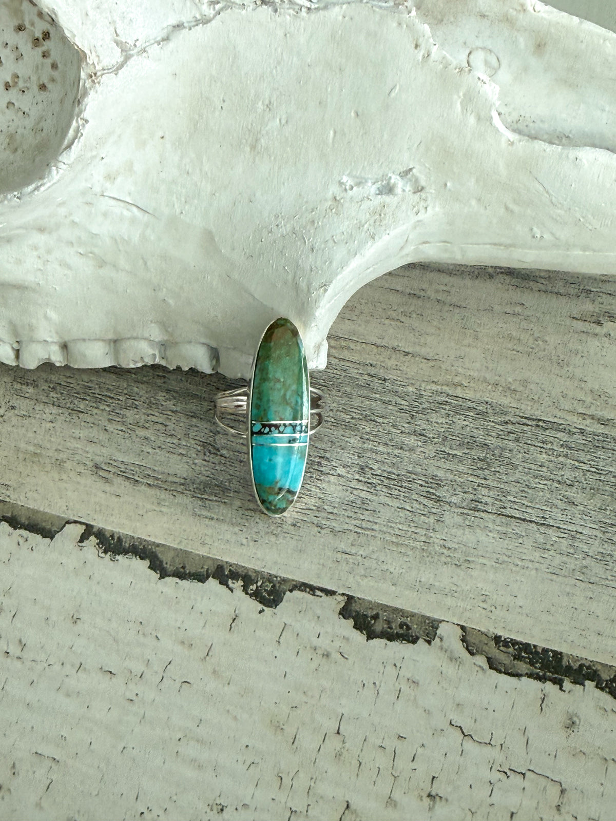 Native American #8 Turquoise Inlay Ring 7.5