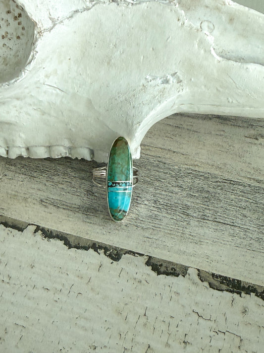 Native American #8 Turquoise Inlay Ring 7.5