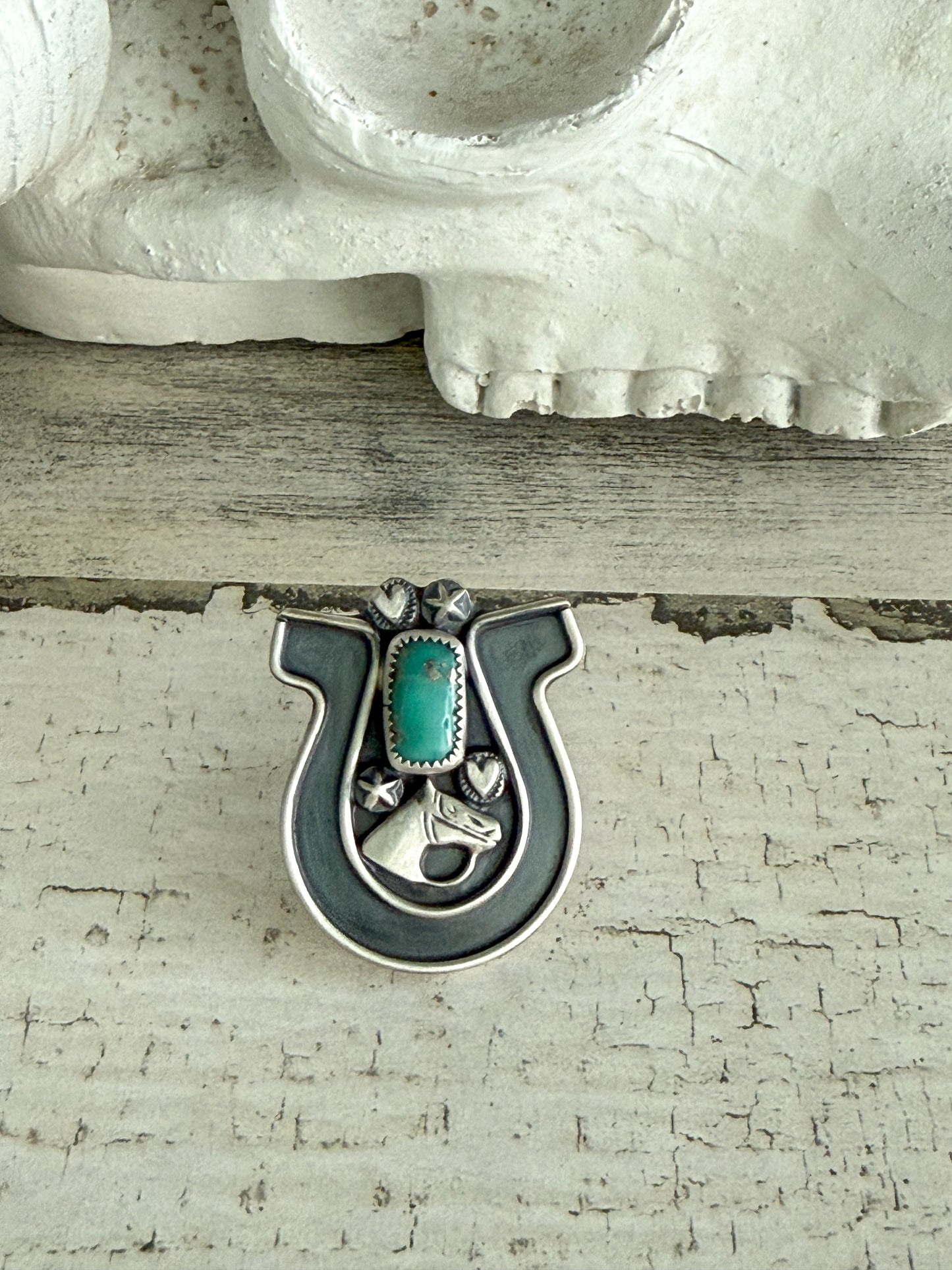Native American Turquoise Horseshoe Ring 7.25