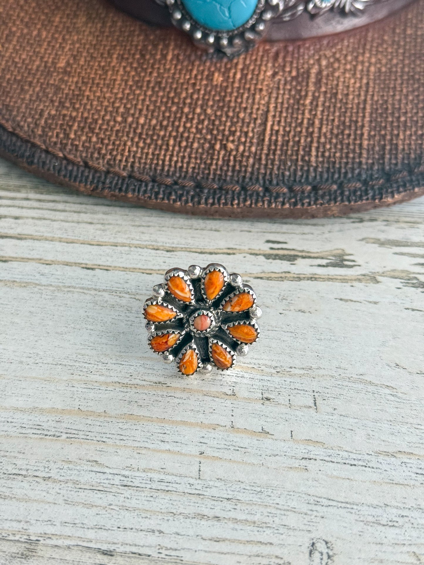 Native American Orange Spiny Adjustable Ring
