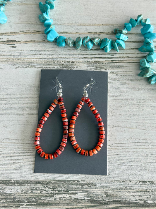 Native American Red Spiny Heishi Hoop Earrings