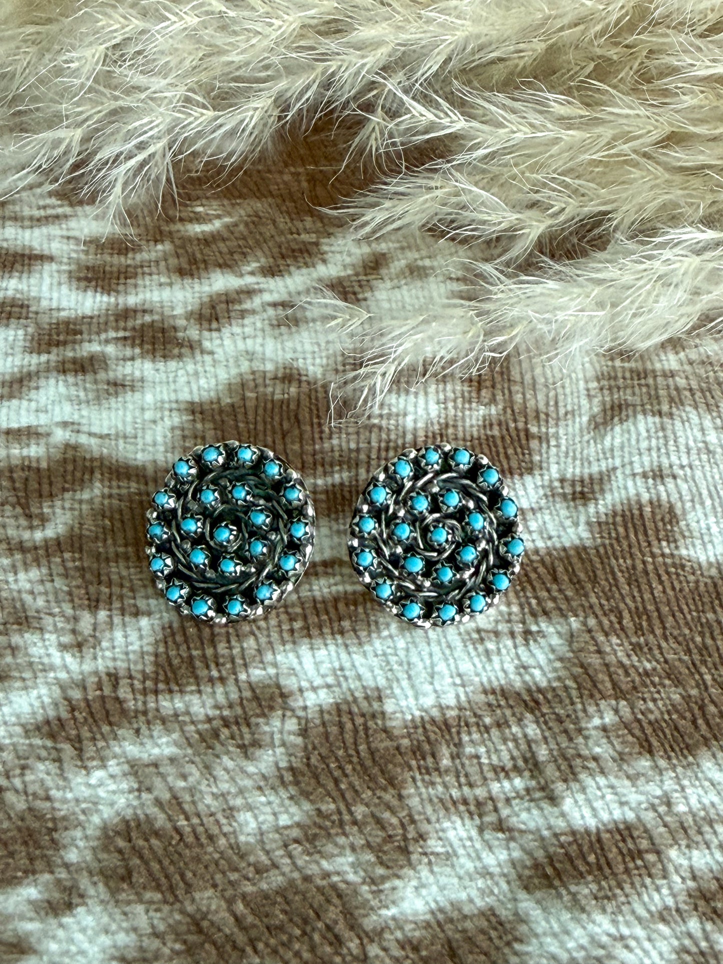 Native American Zuni Turquoise Cluster Earrings