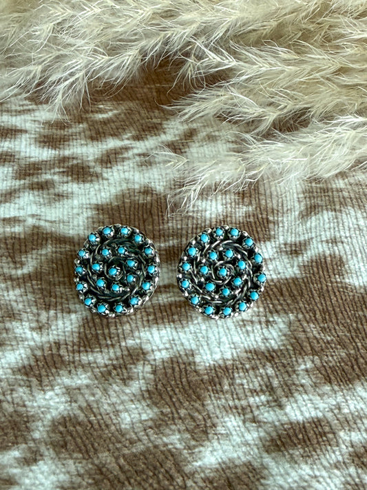 Native American Zuni Turquoise Cluster Earrings