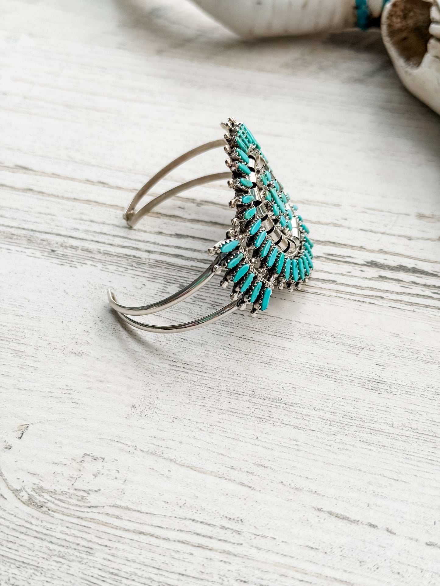 Native American Turquoise Needlepoint Cluster Cuff 6.5"