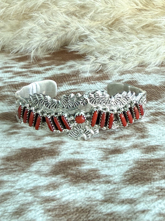 Native American Zuni Coral Cuff 6-5/8"