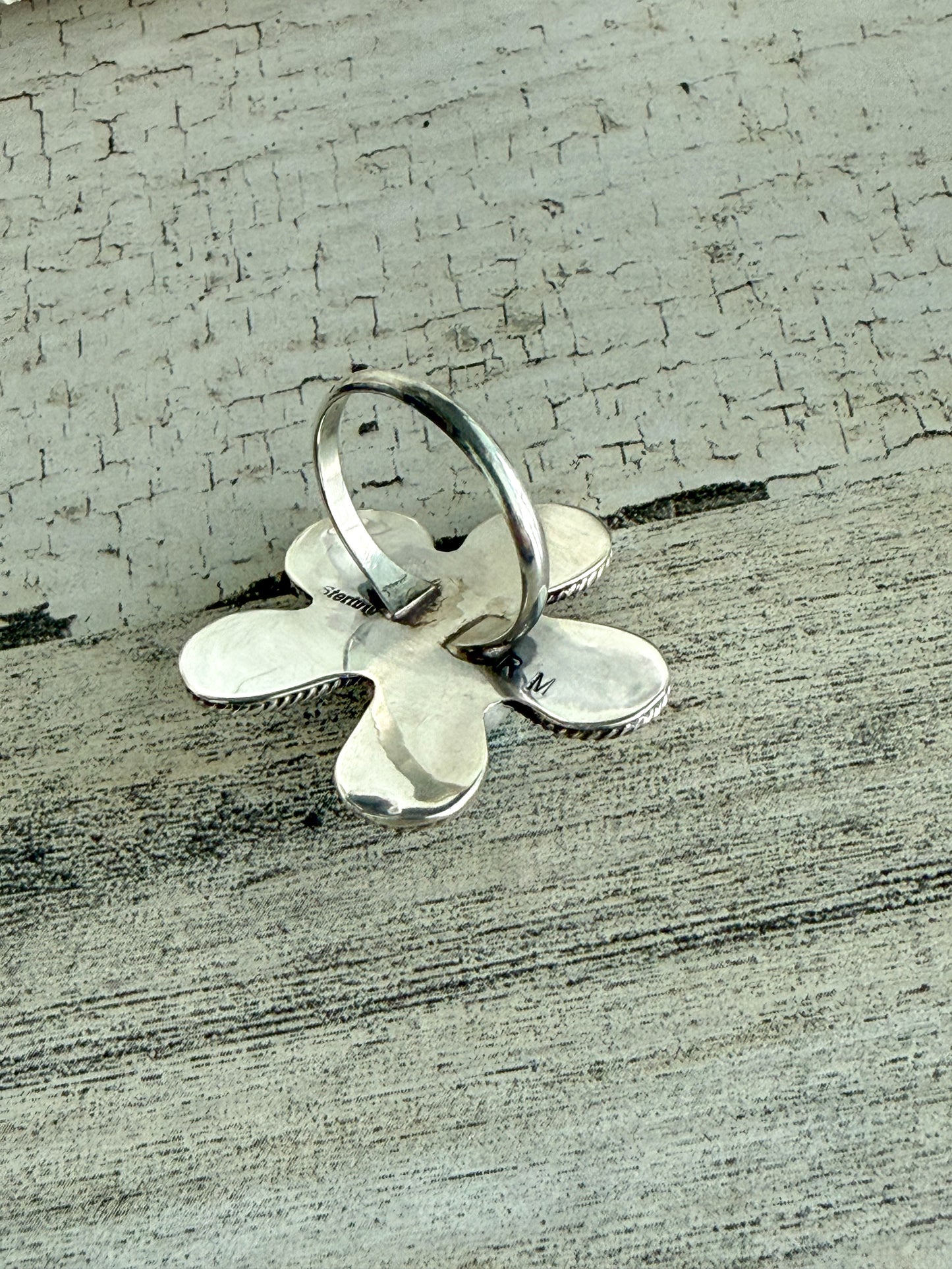 Native American Flower Turquoise Ring 8.5