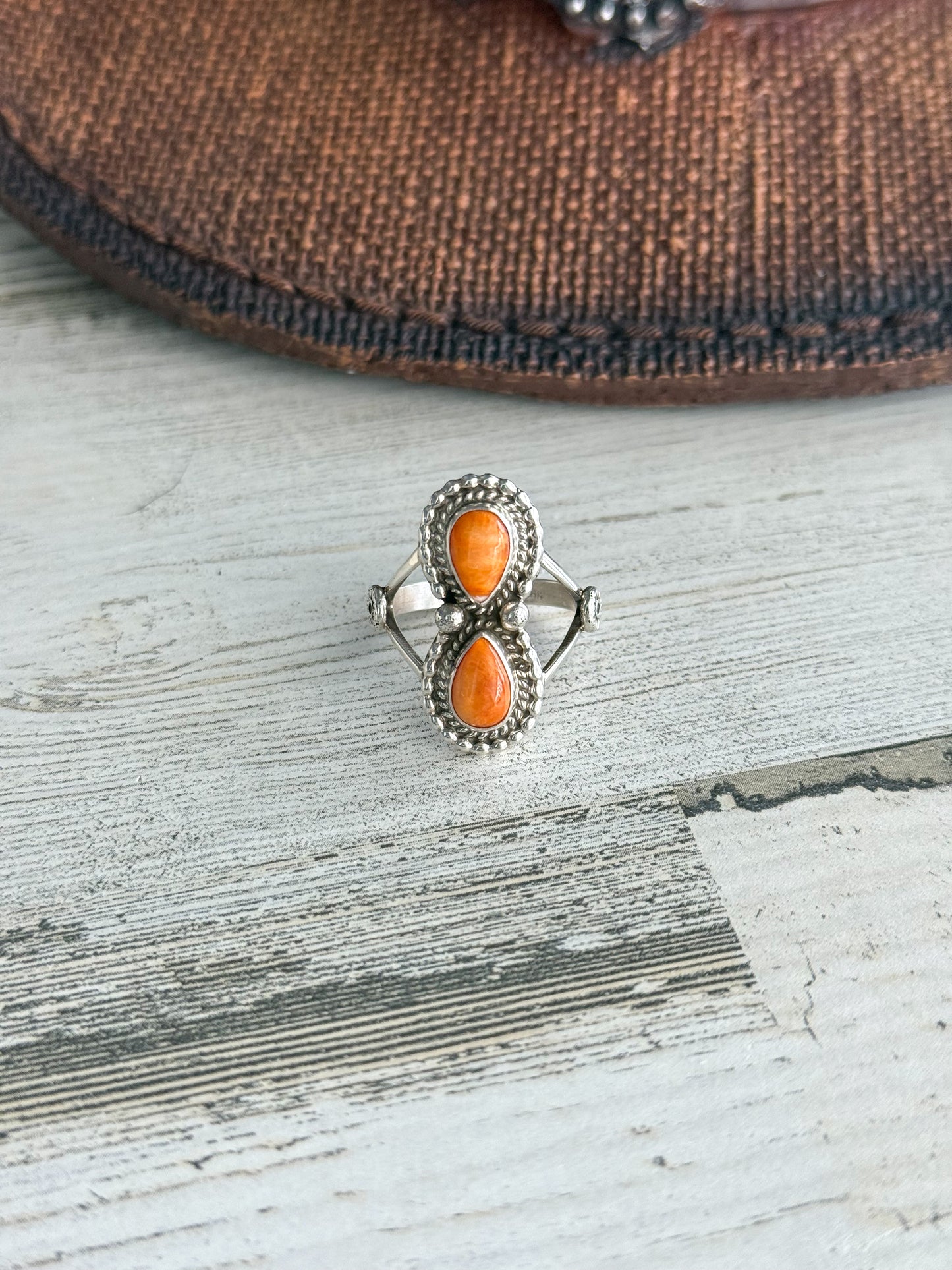 Native American Double Orange Spiny Ring 8
