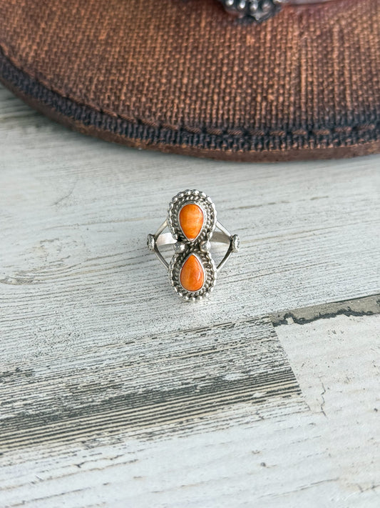 Native American Double Orange Spiny Ring 8
