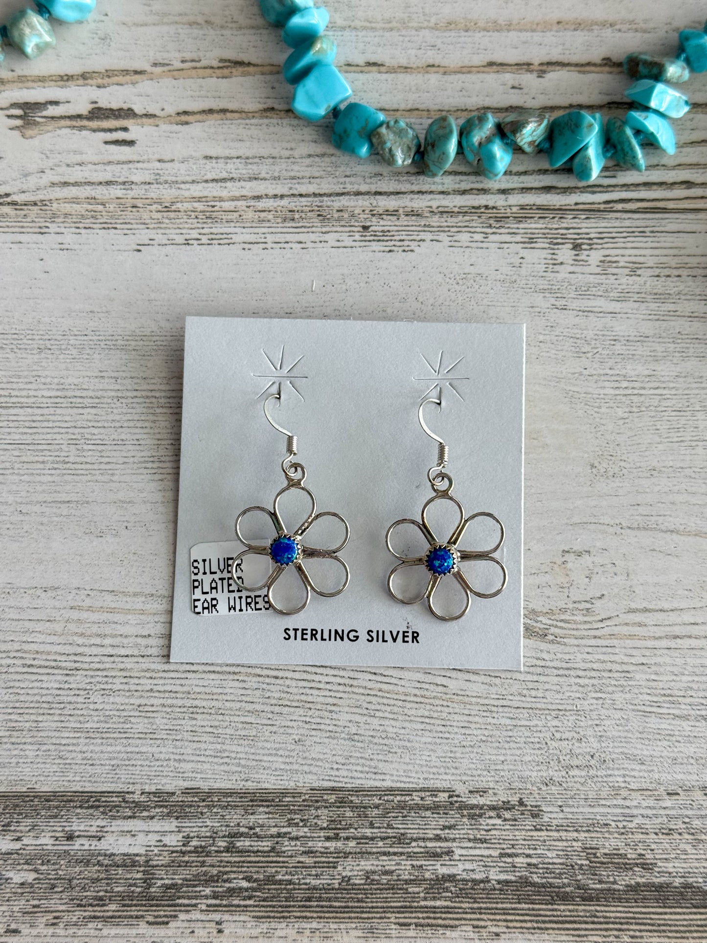 Native American Blue Opal Flower Earrings