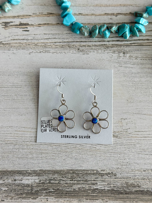 Native American Blue Opal Flower Earrings