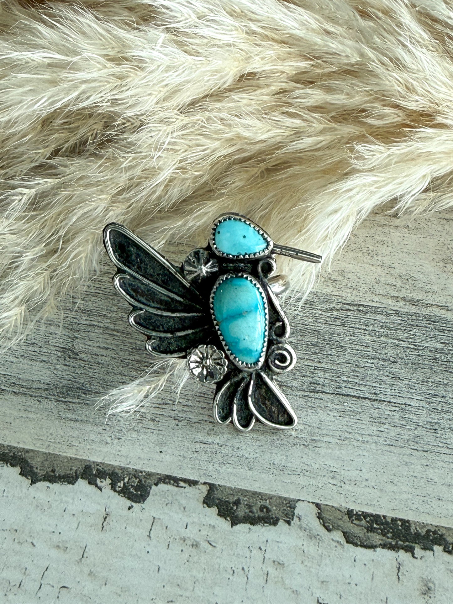 Native American Bluebird Hummingbird Adjustable Ring