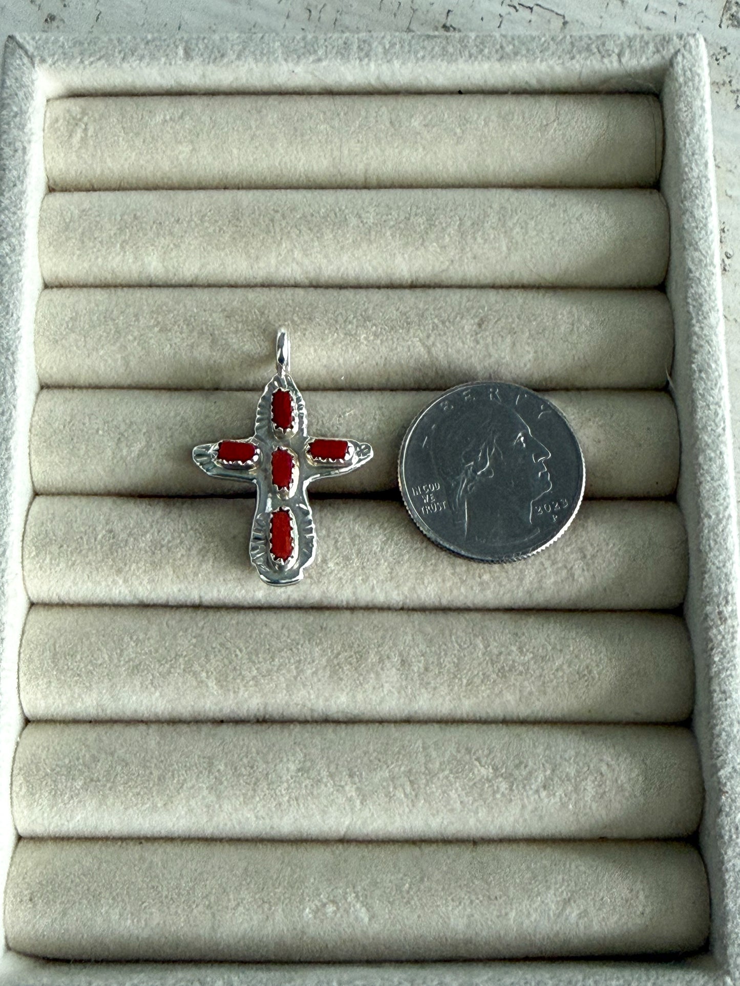 Native American Coral Cross Pendant