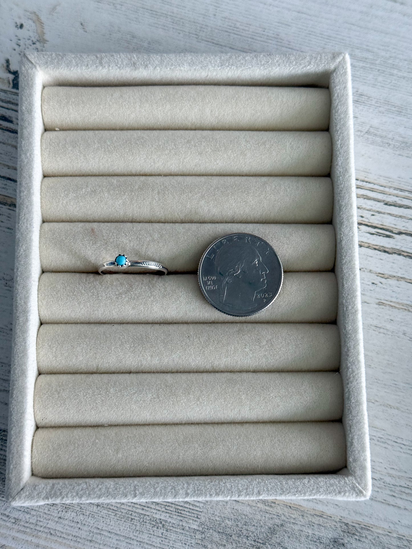 Native Made Dainty Sterling with Turquoise Dot Ring 8