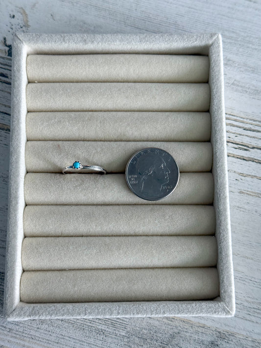 Native Made Dainty Sterling with Turquoise Dot Ring 8