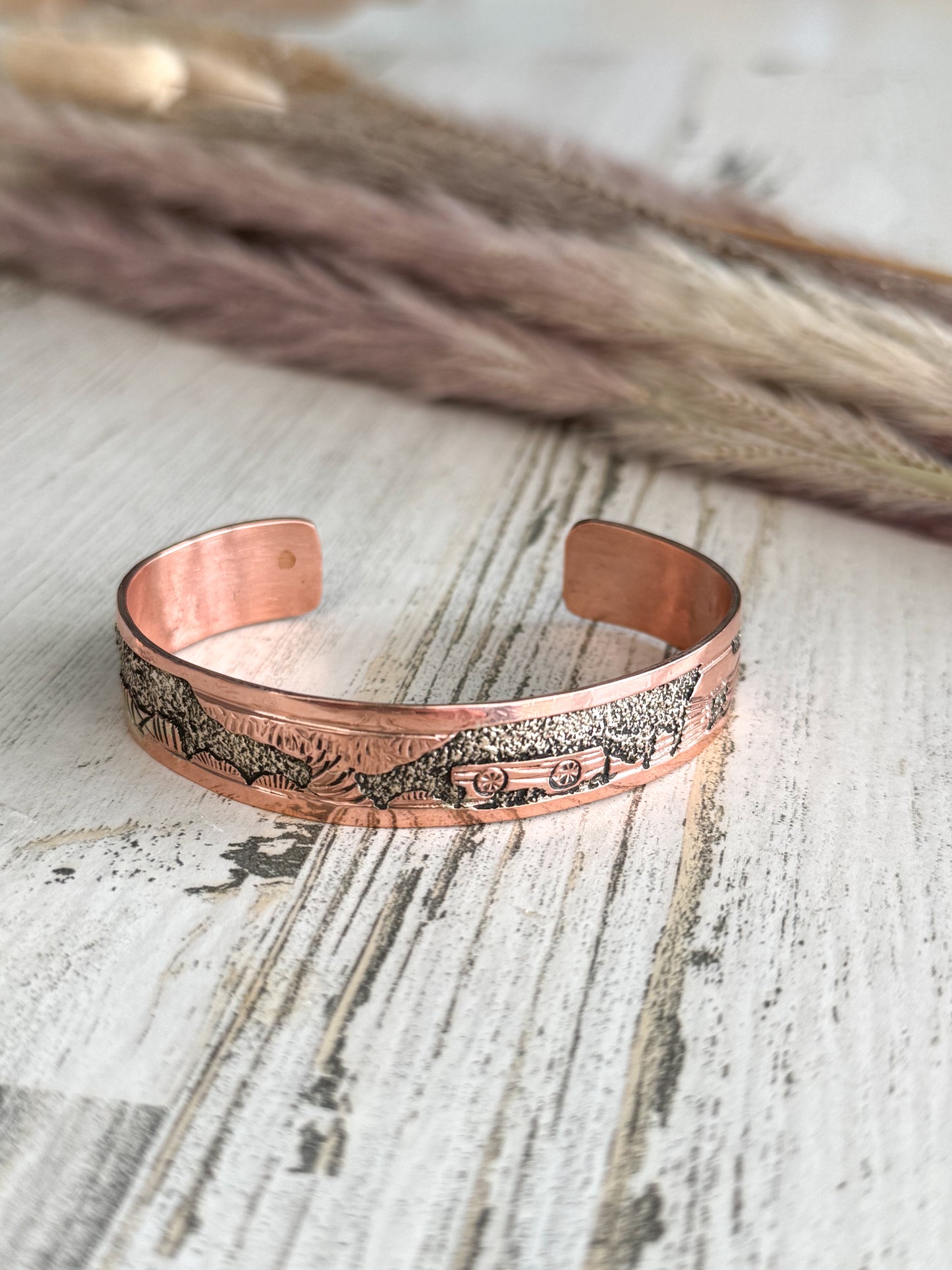 Native American Copper Storyteller Cuff 6.75”