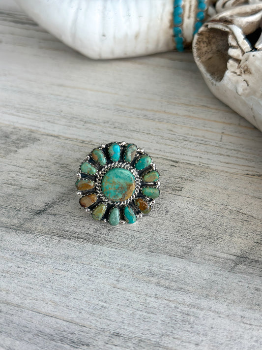 Native Made Turquoise Cluster Ring Adjustable
