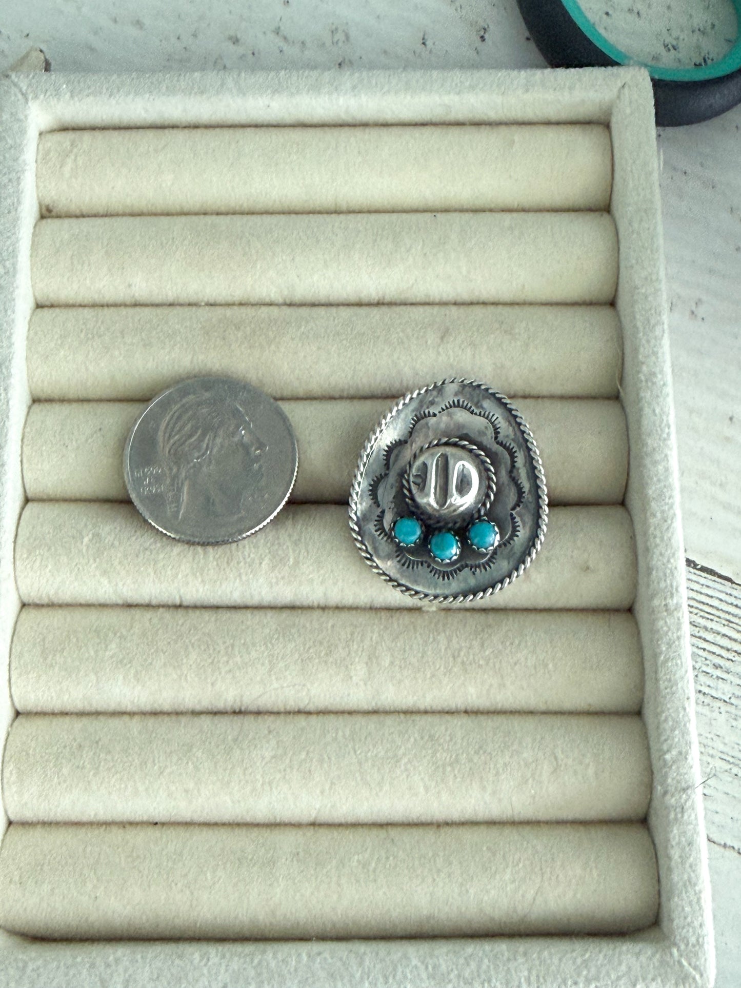 Native American Sterling Kingman Hat Ring 7