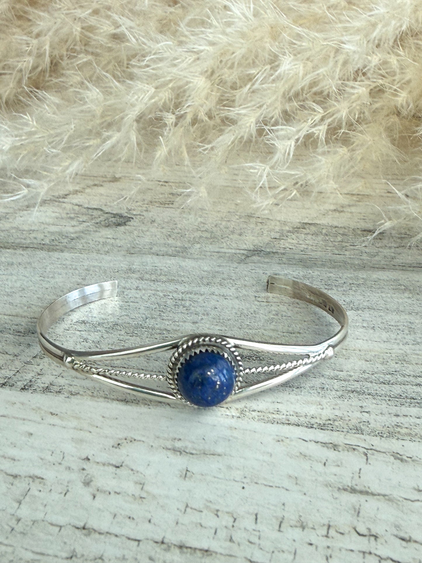 Native American Sterling Lapis Cuff 6.25"